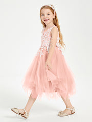 Tea Length Tulle Junior Bridesmaid Dresses Coral