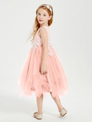 Tea Length Tulle Junior Bridesmaid Dresses Coral