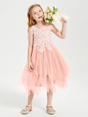 Tea Length Tulle Junior Bridesmaid Dresses Coral