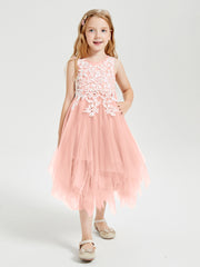 Tea Length Tulle Junior Bridesmaid Dresses Coral