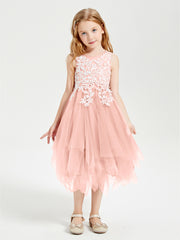 Tea Length Tulle Junior Bridesmaid Dresses Coral