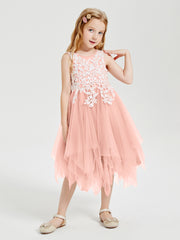 Tea Length Tulle Junior Bridesmaid Dresses Coral