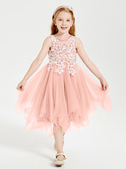 Tea Length Tulle Junior Bridesmaid Dresses Coral
