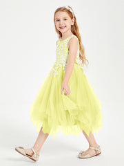 Tea Length Tulle Junior Bridesmaid Dresses Daffodil