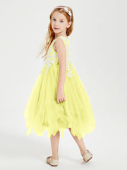 Tea Length Tulle Junior Bridesmaid Dresses Daffodil