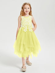 Tea Length Tulle Junior Bridesmaid Dresses Daffodil