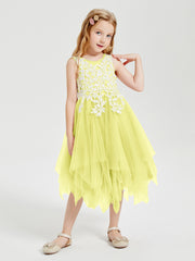 Tea Length Tulle Junior Bridesmaid Dresses Daffodil