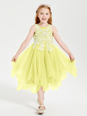 Tea Length Tulle Junior Bridesmaid Dresses Daffodil
