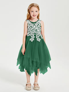 Tea Length Tulle Junior Bridesmaid Dresses Dark Green