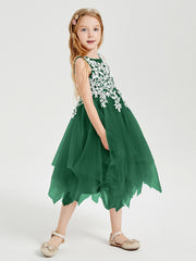 Tea Length Tulle Junior Bridesmaid Dresses Dark Green