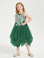Tea Length Tulle Junior Bridesmaid Dresses Dark Green