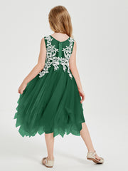 Tea Length Tulle Junior Bridesmaid Dresses Dark Green