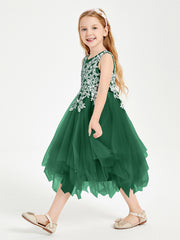 Tea Length Tulle Junior Bridesmaid Dresses Dark Green