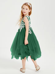 Tea Length Tulle Junior Bridesmaid Dresses Dark Green