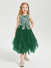 Tea Length Tulle Junior Bridesmaid Dresses Dark Green