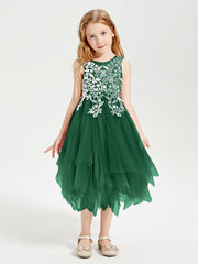 Tea Length Tulle Junior Bridesmaid Dresses Dark Green
