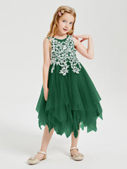 Tea Length Tulle Junior Bridesmaid Dresses Dark Green