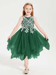 Tea Length Tulle Junior Bridesmaid Dresses Dark Green