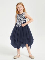 Tea Length Tulle Junior Bridesmaid Dresses Dark Navy