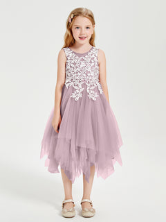 Tea Length Tulle Junior Bridesmaid Dresses Dusk