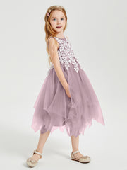 Tea Length Tulle Junior Bridesmaid Dresses Dusk