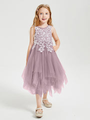 Tea Length Tulle Junior Bridesmaid Dresses Dusk