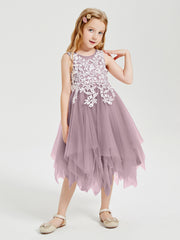 Tea Length Tulle Junior Bridesmaid Dresses Dusk