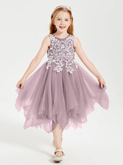 Tea Length Tulle Junior Bridesmaid Dresses Dusk