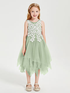 Tea Length Tulle Junior Bridesmaid Dresses Dusty Sage