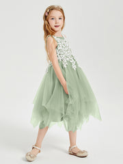 Tea Length Tulle Junior Bridesmaid Dresses Dusty Sage