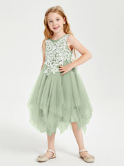 Tea Length Tulle Junior Bridesmaid Dresses Dusty Sage