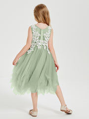 Tea Length Tulle Junior Bridesmaid Dresses Dusty Sage