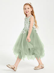 Tea Length Tulle Junior Bridesmaid Dresses Dusty Sage