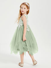 Tea Length Tulle Junior Bridesmaid Dresses Dusty Sage