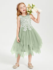 Tea Length Tulle Junior Bridesmaid Dresses Dusty Sage