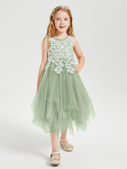 Tea Length Tulle Junior Bridesmaid Dresses Dusty Sage