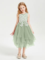 Tea Length Tulle Junior Bridesmaid Dresses Dusty Sage