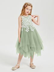 Tea Length Tulle Junior Bridesmaid Dresses Dusty Sage