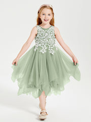 Tea Length Tulle Junior Bridesmaid Dresses Dusty Sage