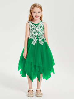 Tea Length Tulle Junior Bridesmaid Dresses Emerald