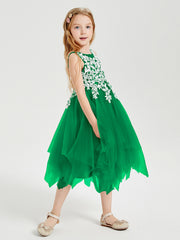 Tea Length Tulle Junior Bridesmaid Dresses Emerald