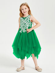 Tea Length Tulle Junior Bridesmaid Dresses Emerald