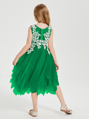 Tea Length Tulle Junior Bridesmaid Dresses Emerald