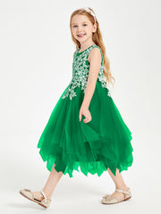 Tea Length Tulle Junior Bridesmaid Dresses Emerald