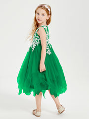 Tea Length Tulle Junior Bridesmaid Dresses Emerald