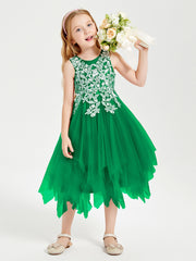Tea Length Tulle Junior Bridesmaid Dresses Emerald