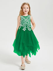 Tea Length Tulle Junior Bridesmaid Dresses Emerald
