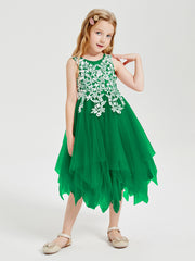 Tea Length Tulle Junior Bridesmaid Dresses Emerald