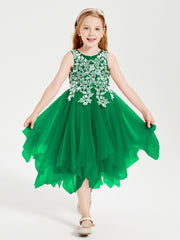 Tea Length Tulle Junior Bridesmaid Dresses Emerald