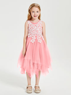 Tea Length Tulle Junior Bridesmaid Dresses Flamingo